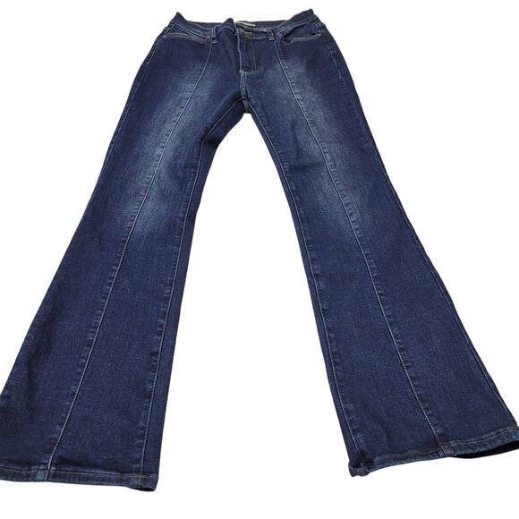 Vibrant MIU high rise flare jeans seamed boho dark wash long - Picture 1 of 8